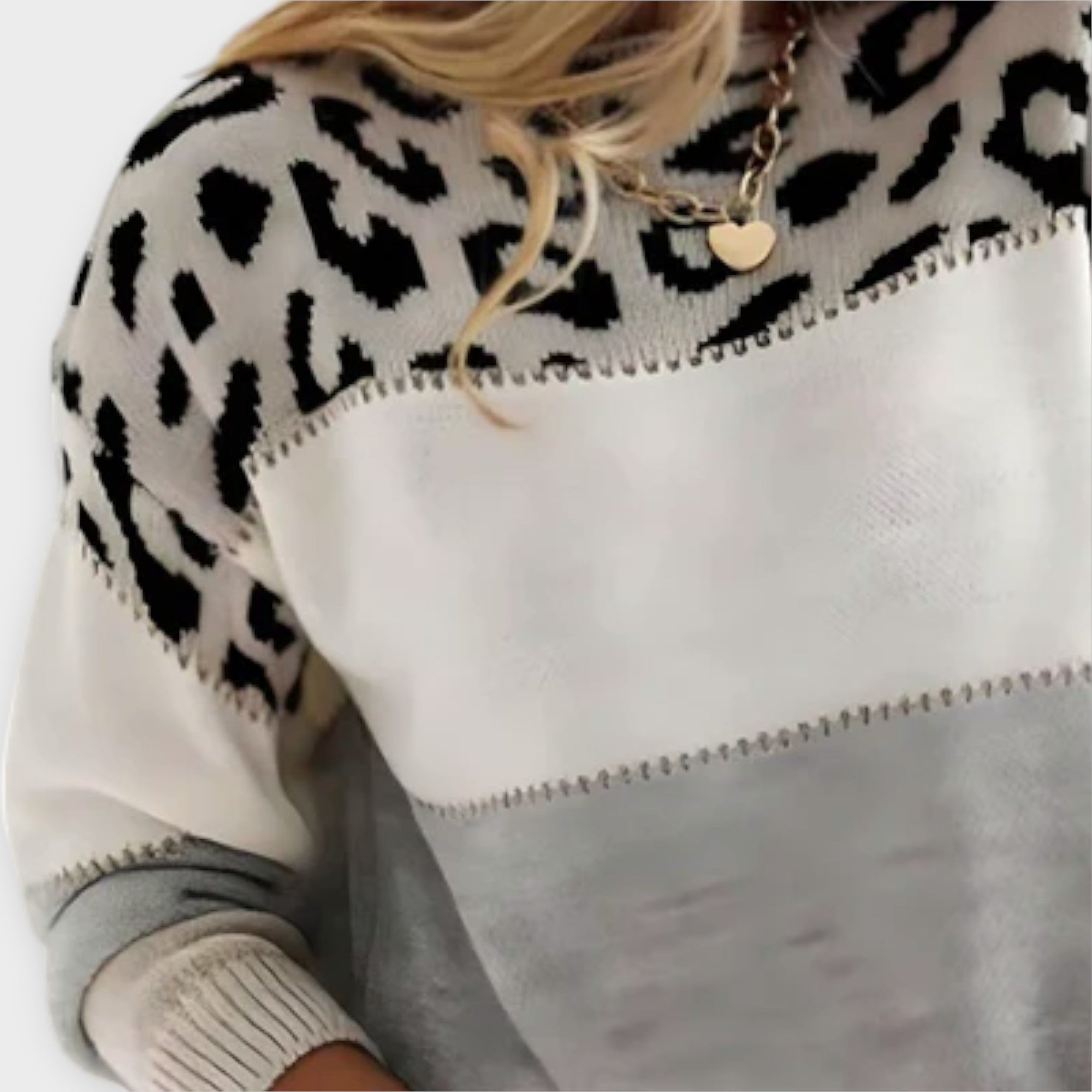 Olyxiahh | Women's Leopard Print Colourblock Crew Neck Sweater