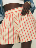 Striped Button Wide Leg Short