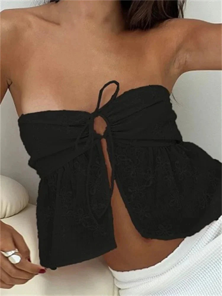 Lace Flower Patchwork Crop Top