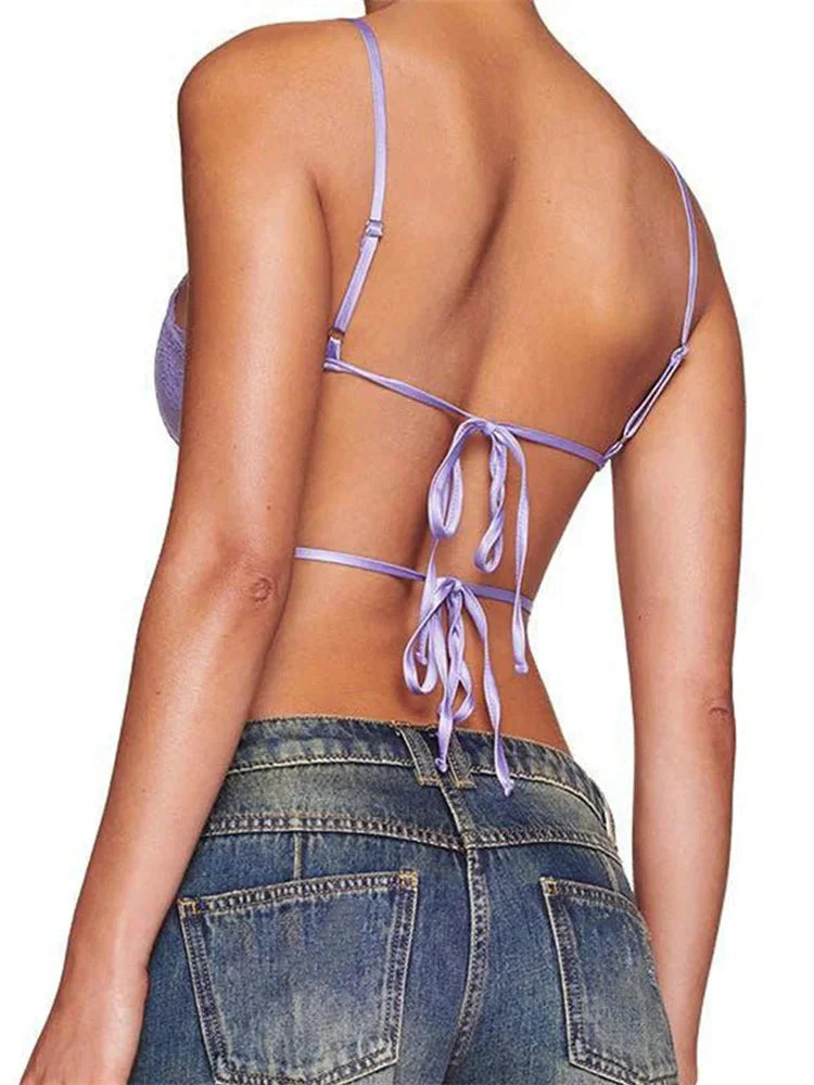 Slim Lace Bowknot Cutout Spaghetti Crop Top