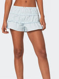 Ruffled Solid Elastic Waist Short