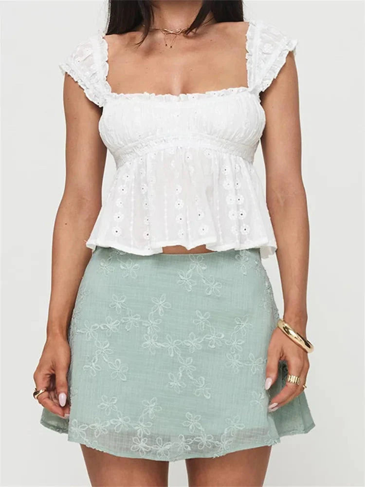 Ruched Casual Lace Grunge Aesthetic Crop Top