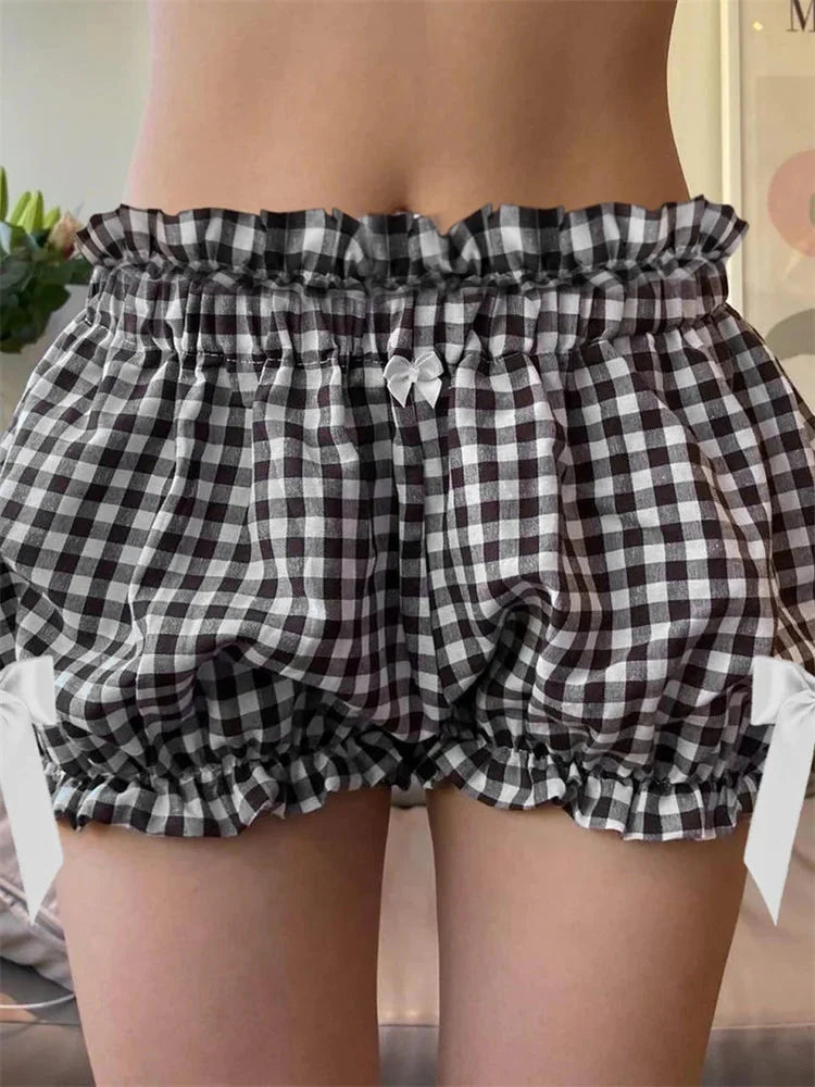 Plaid Bowknot Loose Bloomer Short