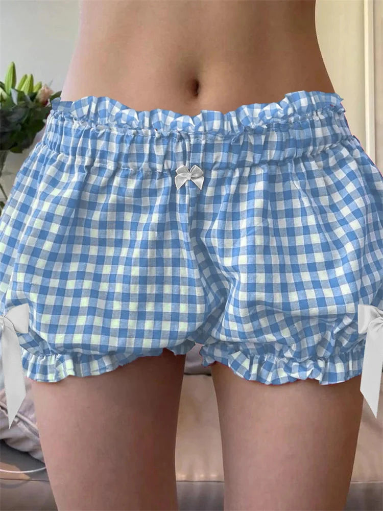 Plaid Bowknot Loose Bloomer Short