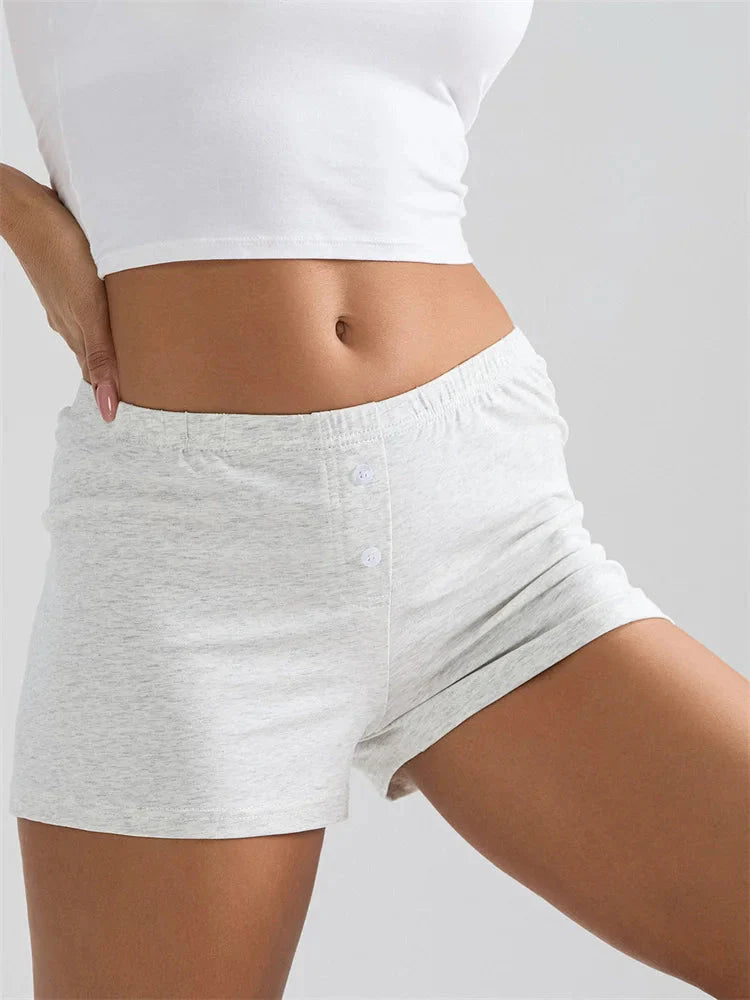 Solid Elastic Waist Sleep Short