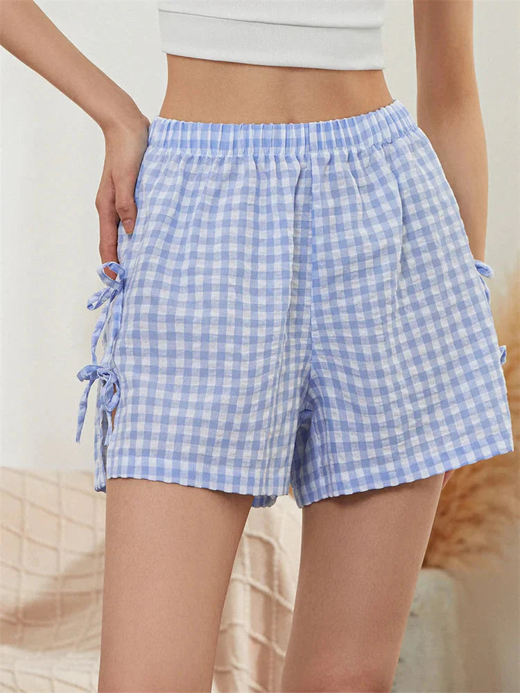 Striped Cutout Tie-Up Bow Short