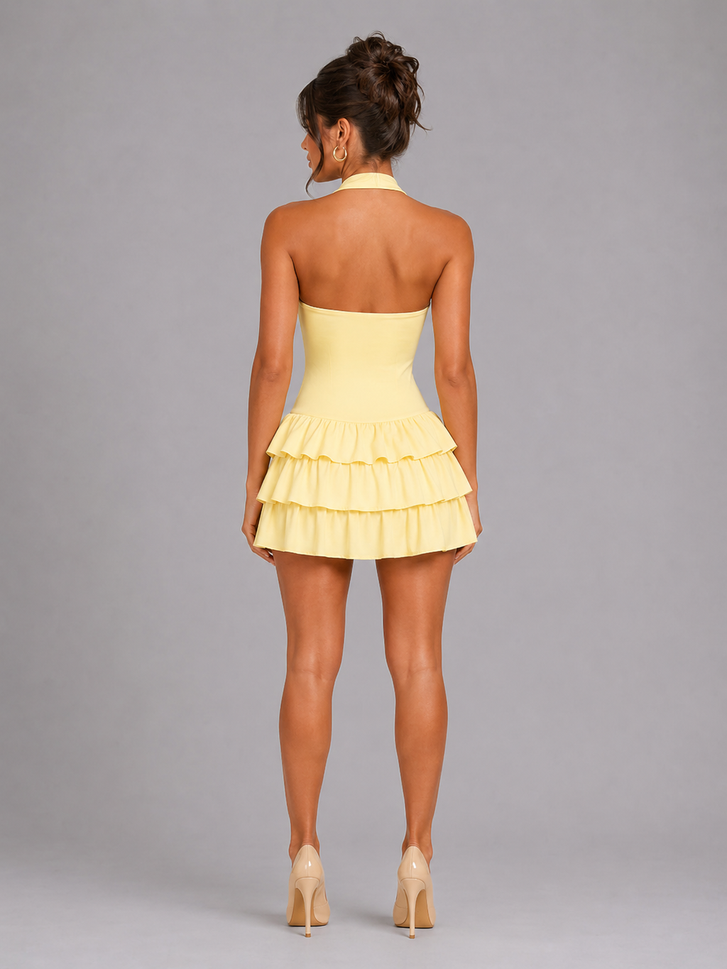 Halter Ruffle Tiered Homecoming Dress