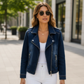 Casual Cropped Denim Moto Jacket for Everyday Style