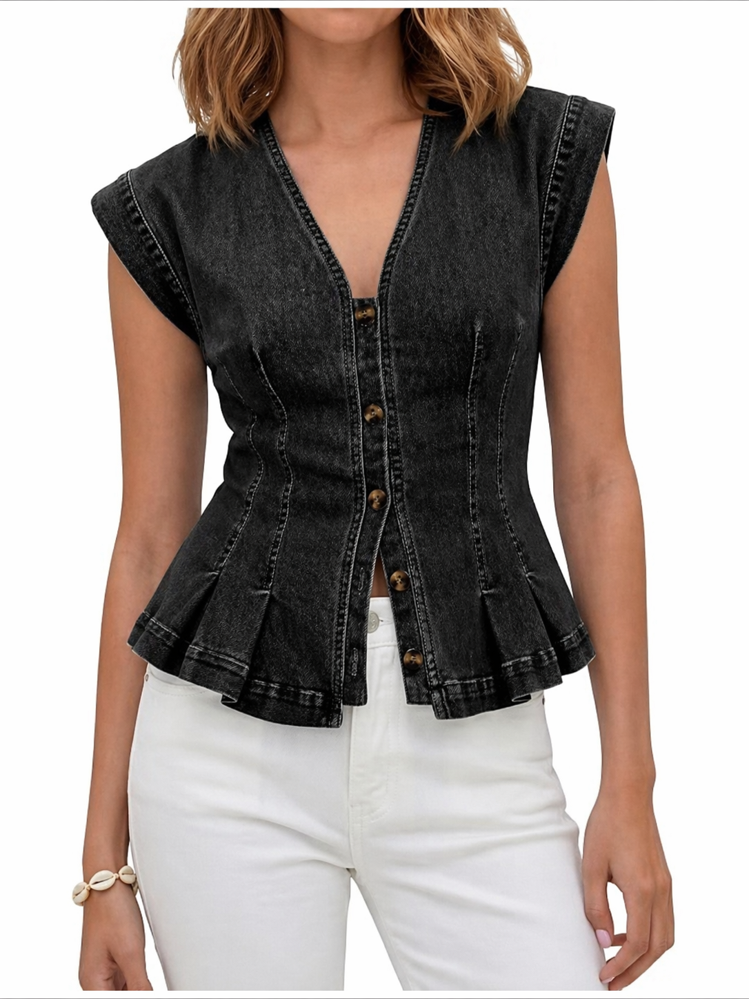Denim Peplum Vest Top