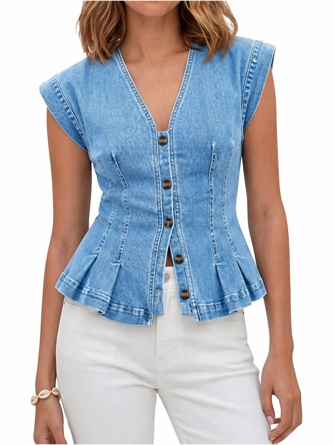 Denim Peplum Vest Top