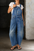 Barrel Leg Baggy Denim Overalls