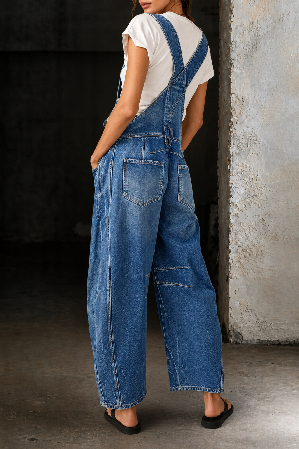 Barrel Leg Baggy Denim Overalls
