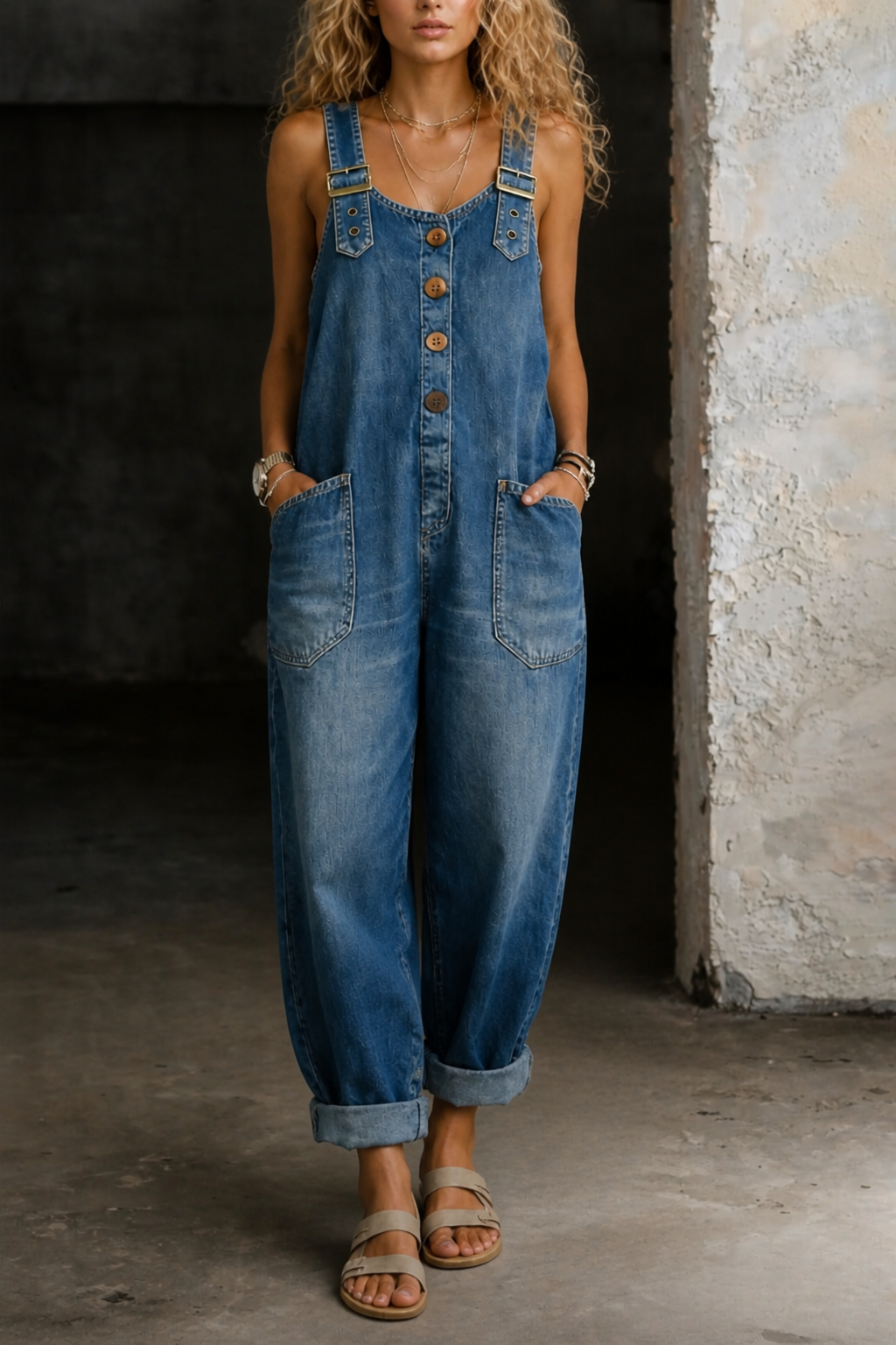 Baggy Denim Overalls with Wide Leg