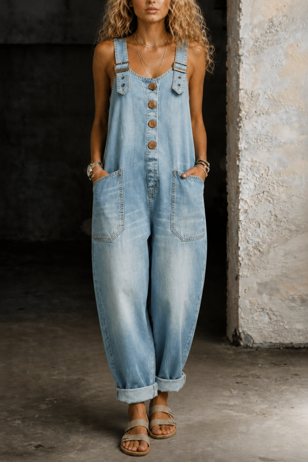 Baggy Denim Overalls with Wide Leg
