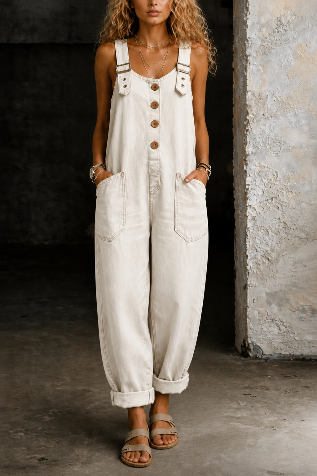 Baggy Denim Overalls with Wide Leg