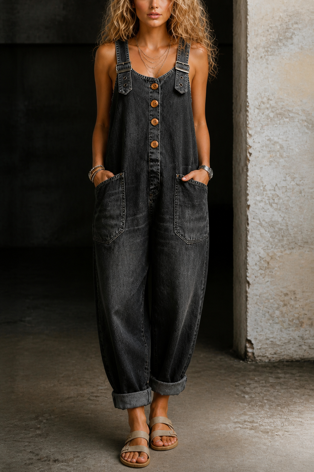 Baggy Denim Overalls with Wide Leg