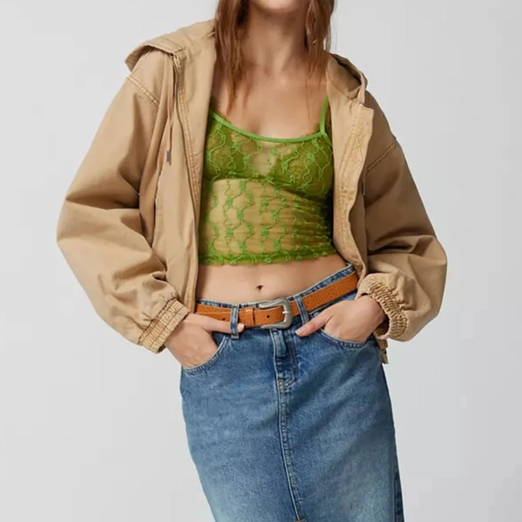 Sheer Mesh Square Neck Crop Top
