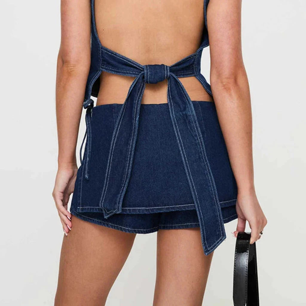 Denim Bow Knot Patchwork Skirt