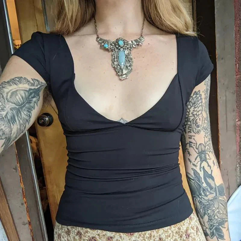 Deep V Low Cut Crop Top
