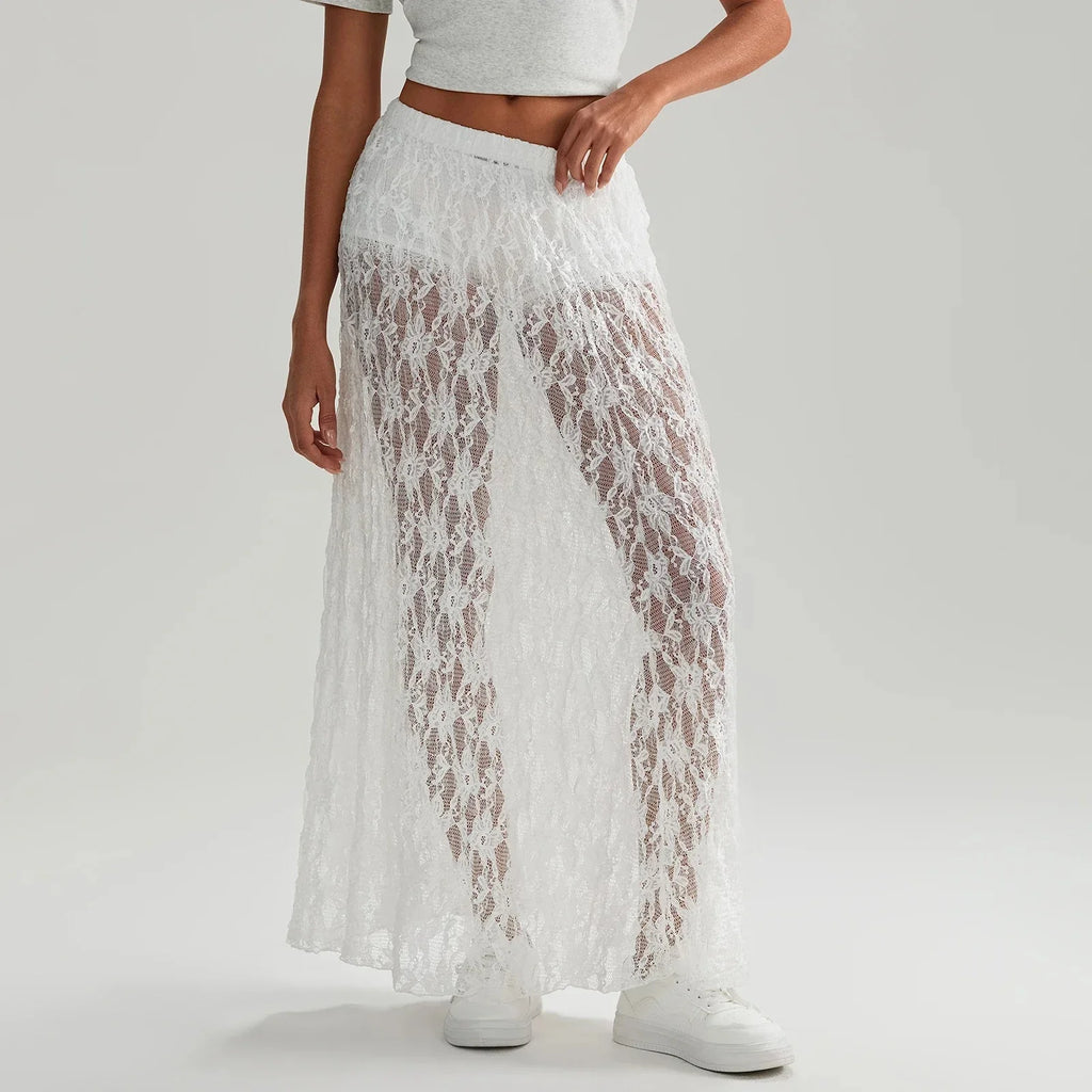Beachwear Floral Lace Lotshop Edge Perspective Long Skirt