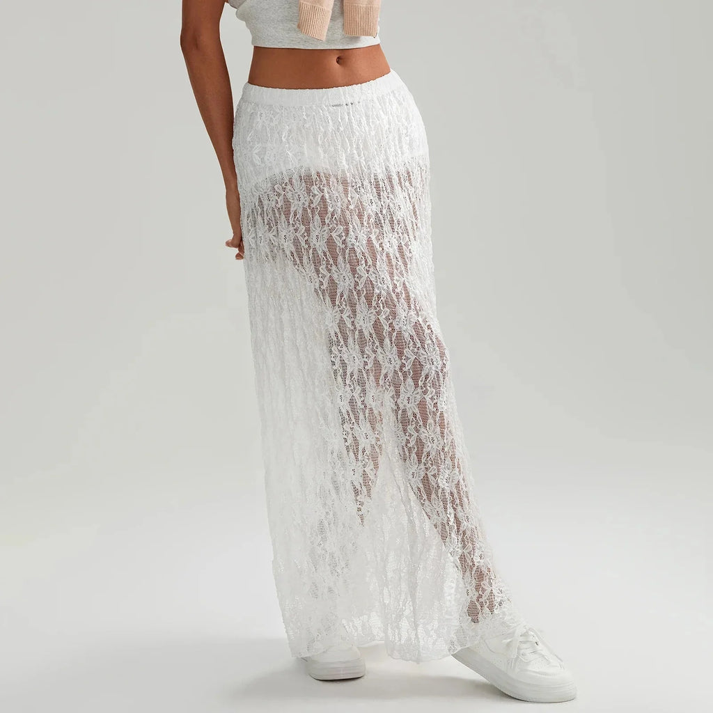 Beachwear Floral Lace Lotshop Edge Perspective Long Skirt