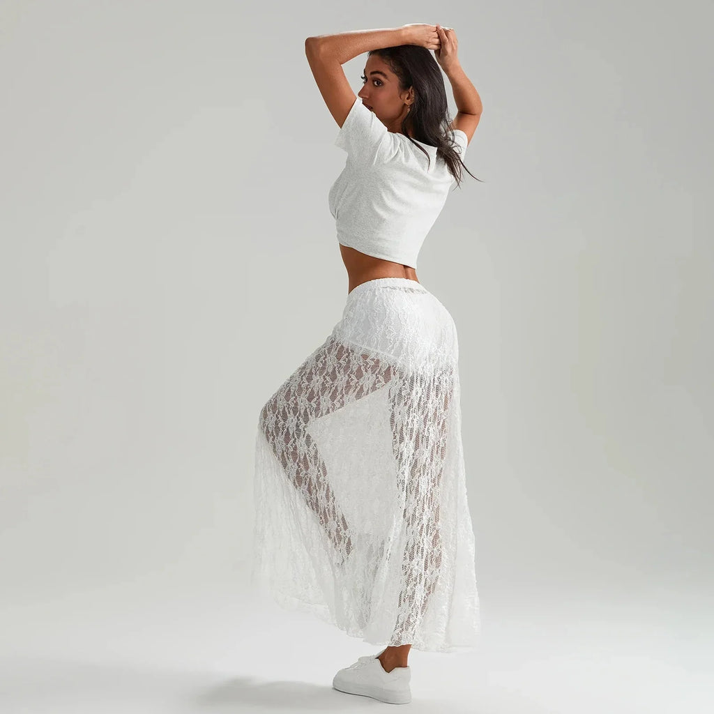 Beachwear Floral Lace Lotshop Edge Perspective Long Skirt