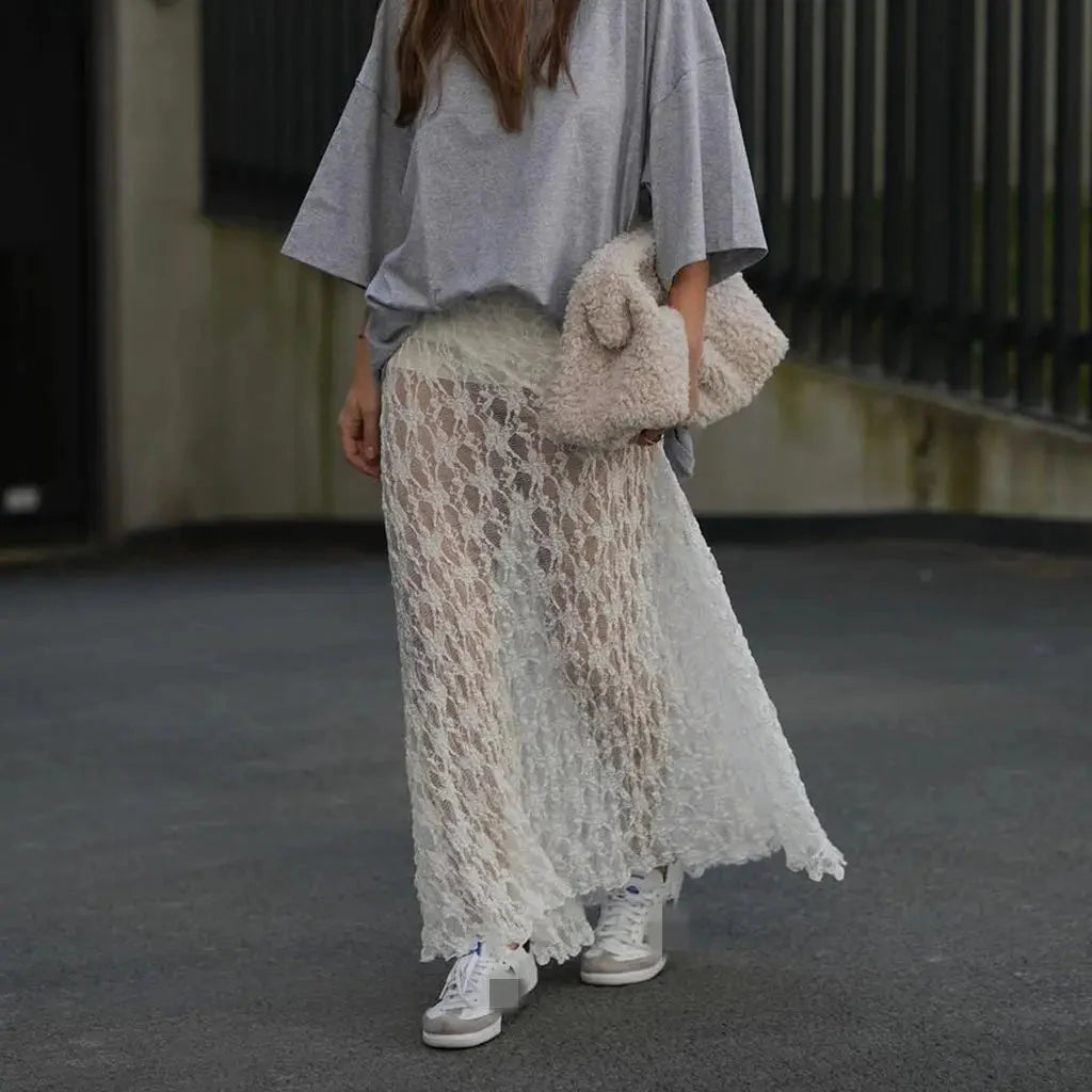 Beachwear Floral Lace Lotshop Edge Perspective Long Skirt