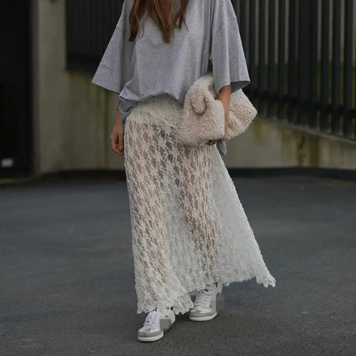 Beachwear Floral Lace Lotshop Edge Perspective Long Skirt