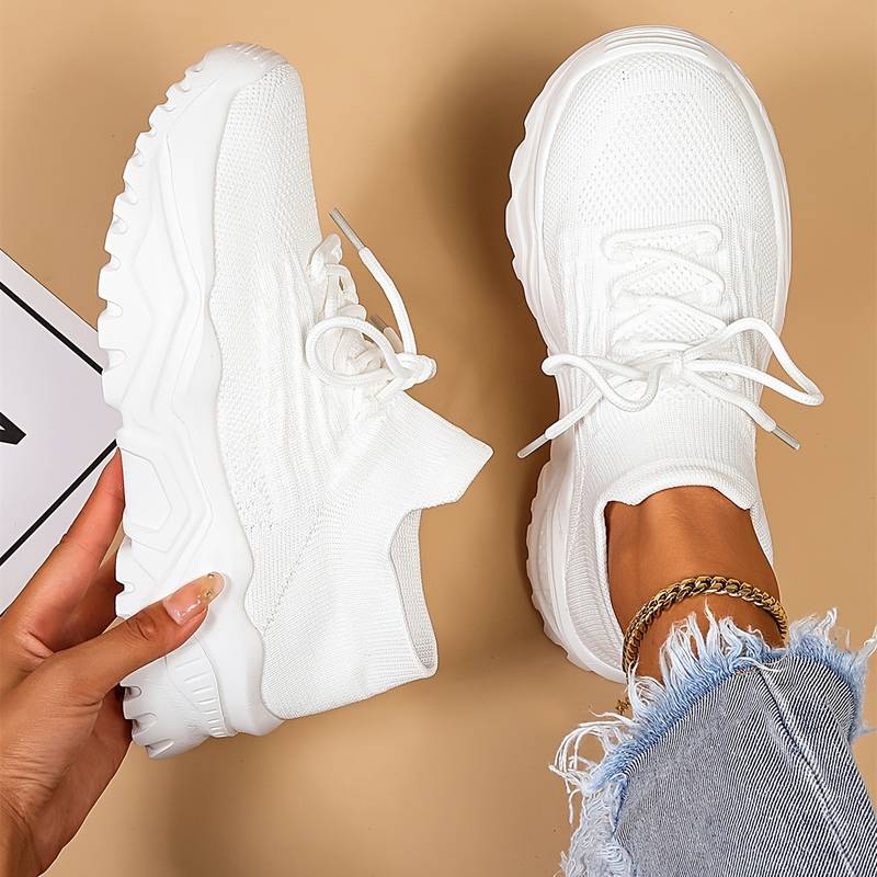 Knit Mesh Lace Up Chunky Sole Casual Sneakers