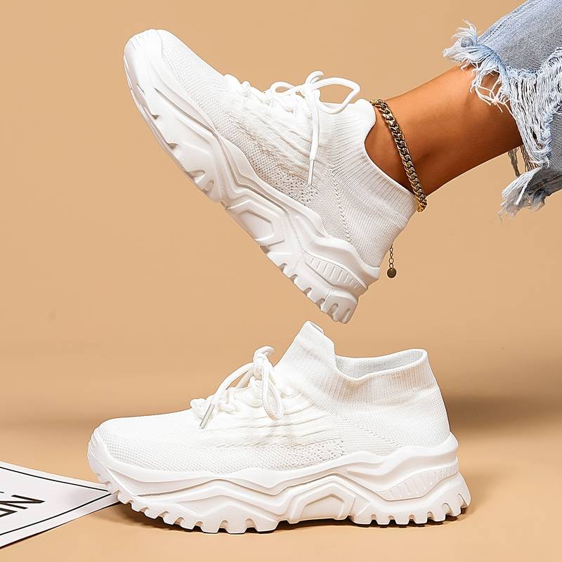 Knit Mesh Lace Up Chunky Sole Casual Sneakers