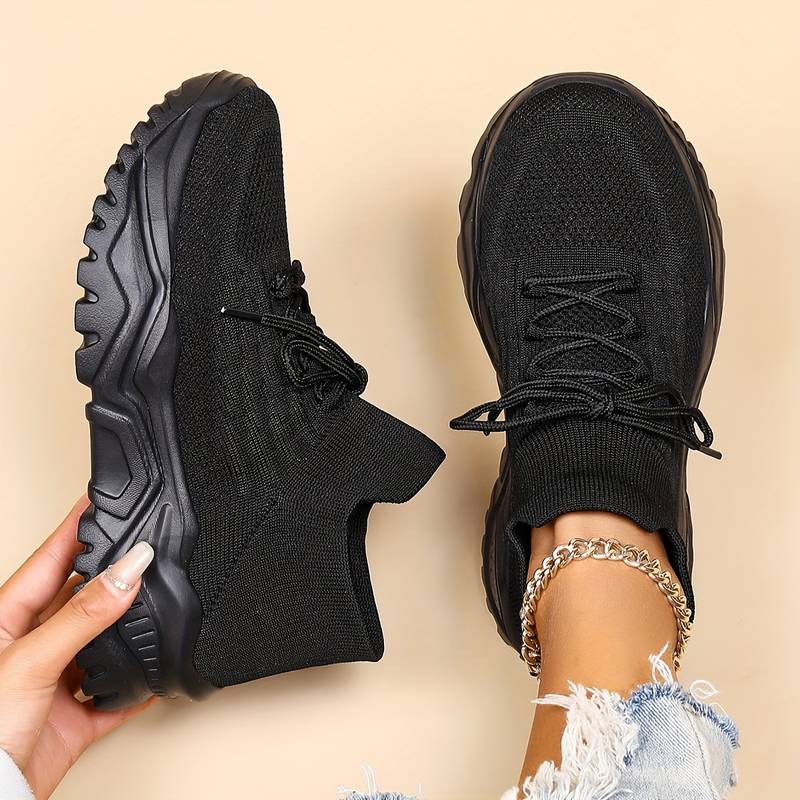 Knit Mesh Lace Up Chunky Sole Casual Sneakers