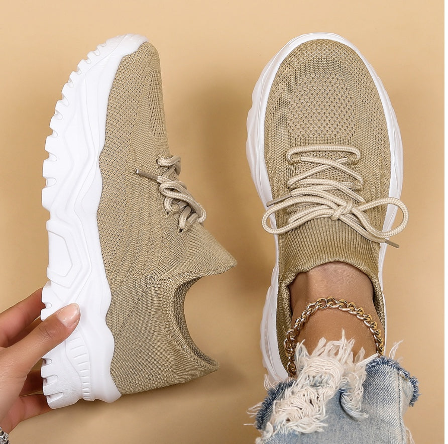 Knit Mesh Lace Up Chunky Sole Casual Sneakers