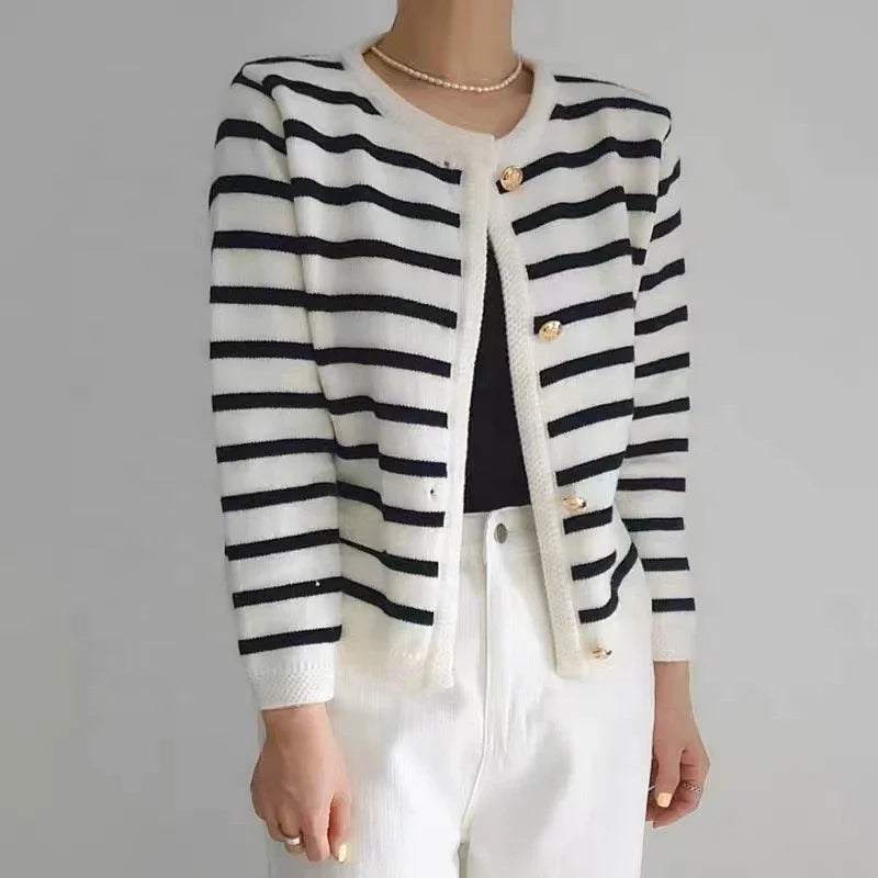 Antique Banded Baggy Knitting Plain Knit Cardigan – view 4