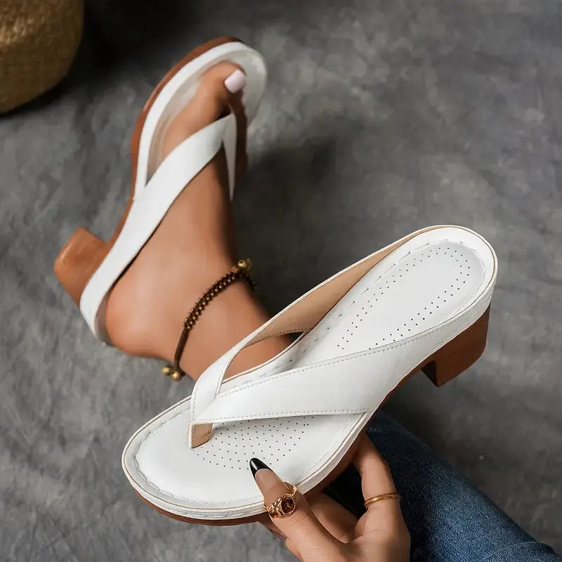 Metallic Thong Strap Block Heel Sandal