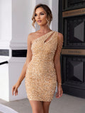 Sequin Chain Strap One-Shoulder Homecoming Dress