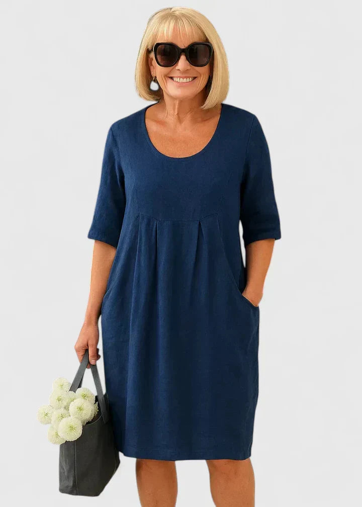 Casual Linen A Line Summer Midi Dress with Pockets