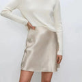 Satin Side Zipper Slim Skirt