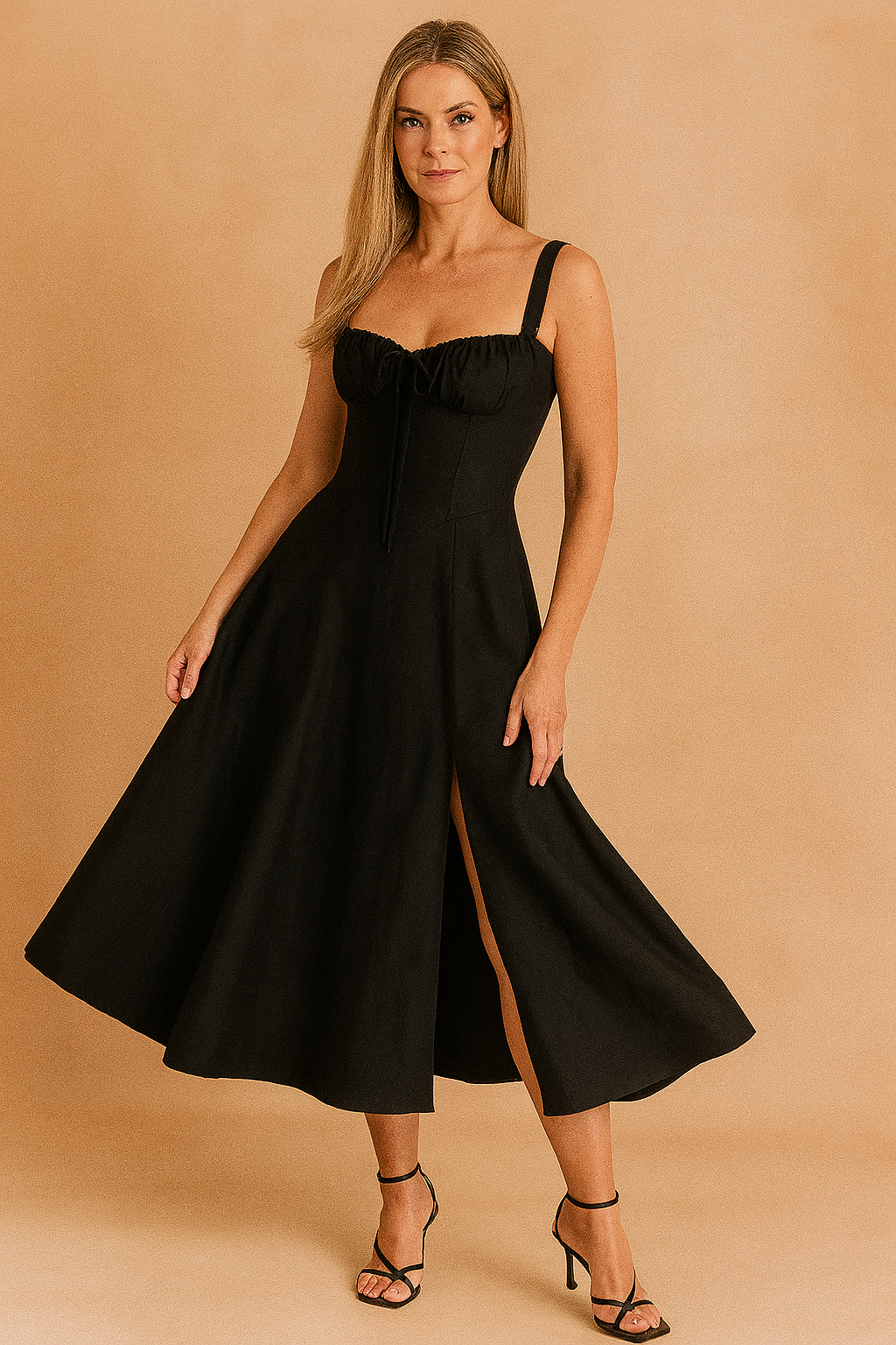 Floral Bustier Button Front Split Hem Midi Dress