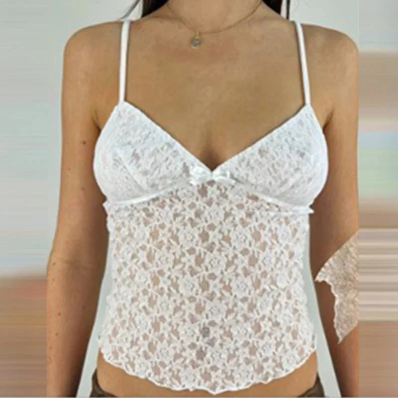 Fairy Floral Lace Mesh V Neck Crop Top