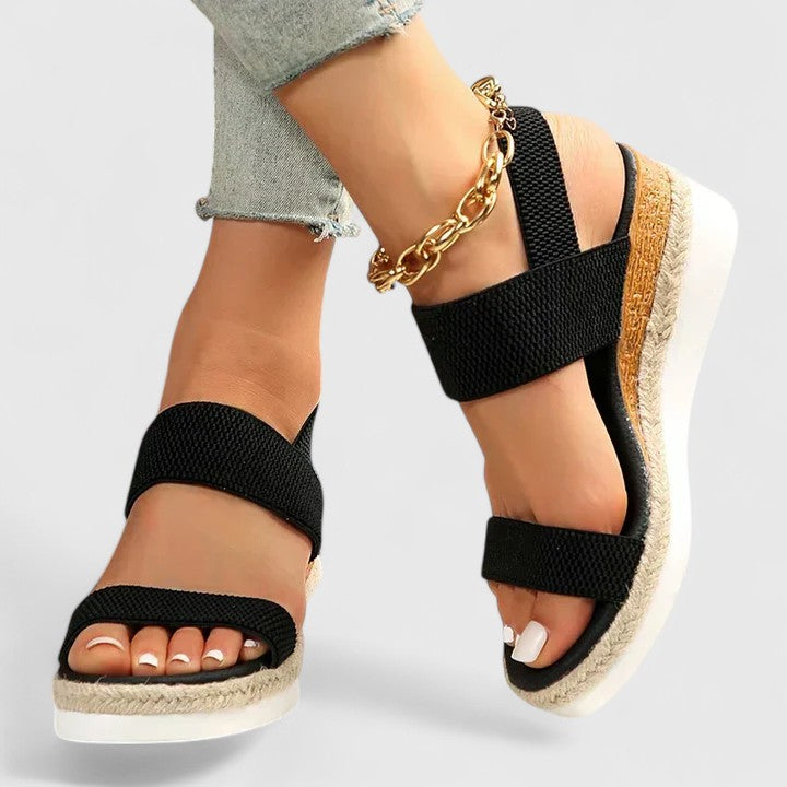 Elastic Knit Strap Espadrille Slingback Platform Wedge Sandal