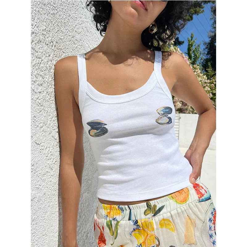 Cartoon Print O-Neck Crop Top
