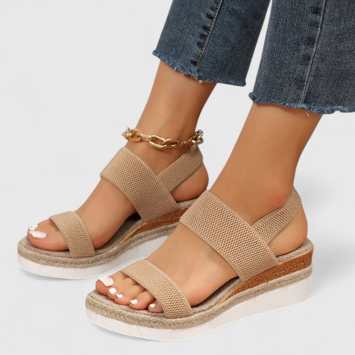 Elastic Knit Strap Espadrille Slingback Platform Wedge Sandal