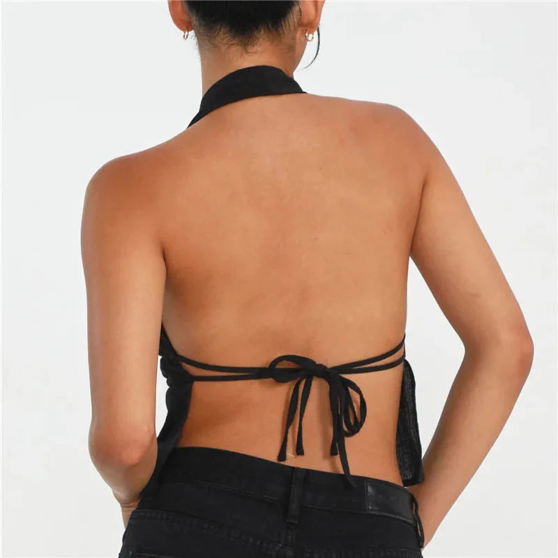 Backless Tie Front Crop Top