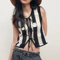 Striped Bow Lace Crop Top