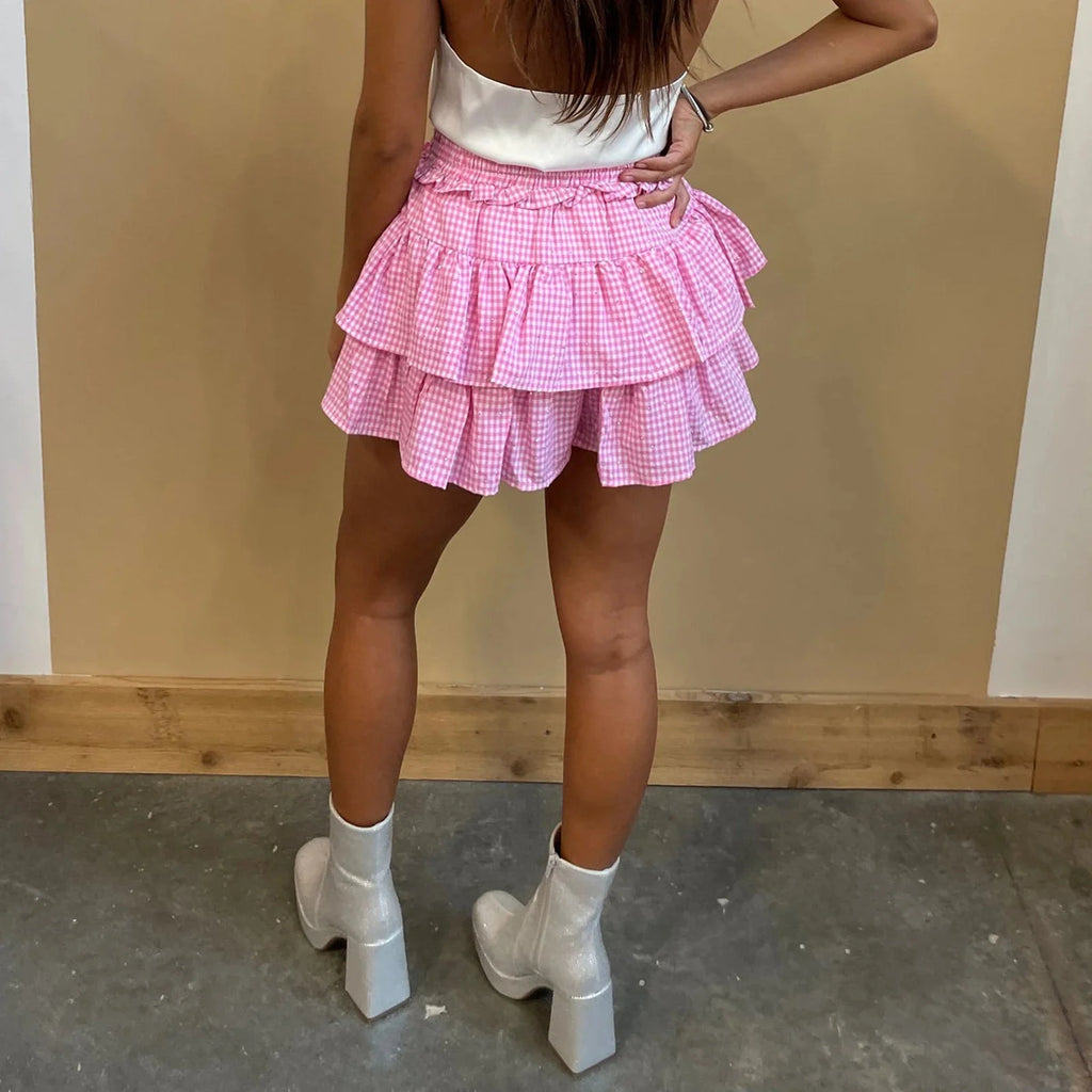 Plaid Rhinestones A-Line Skirt