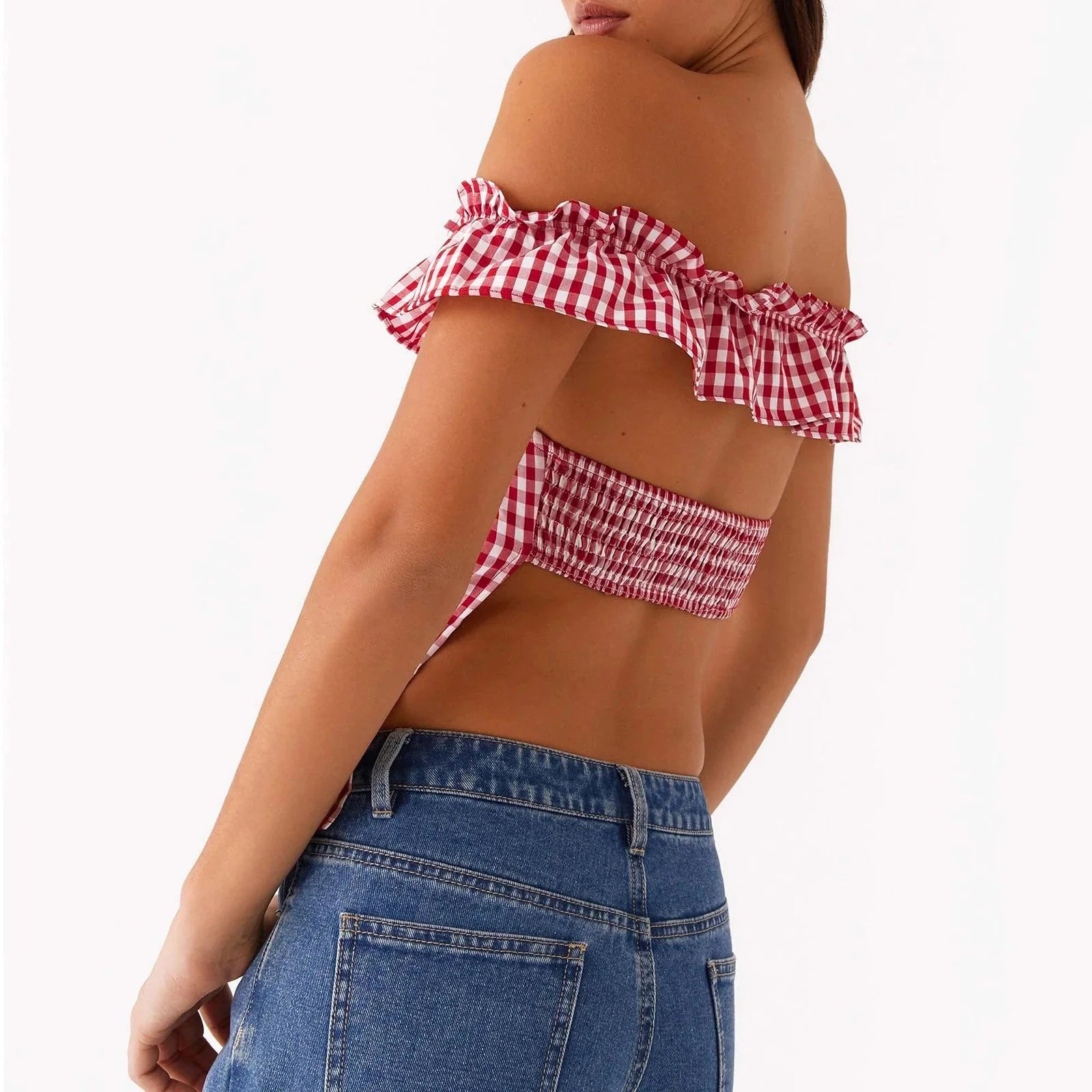 Gingham Square Neck Crop Top