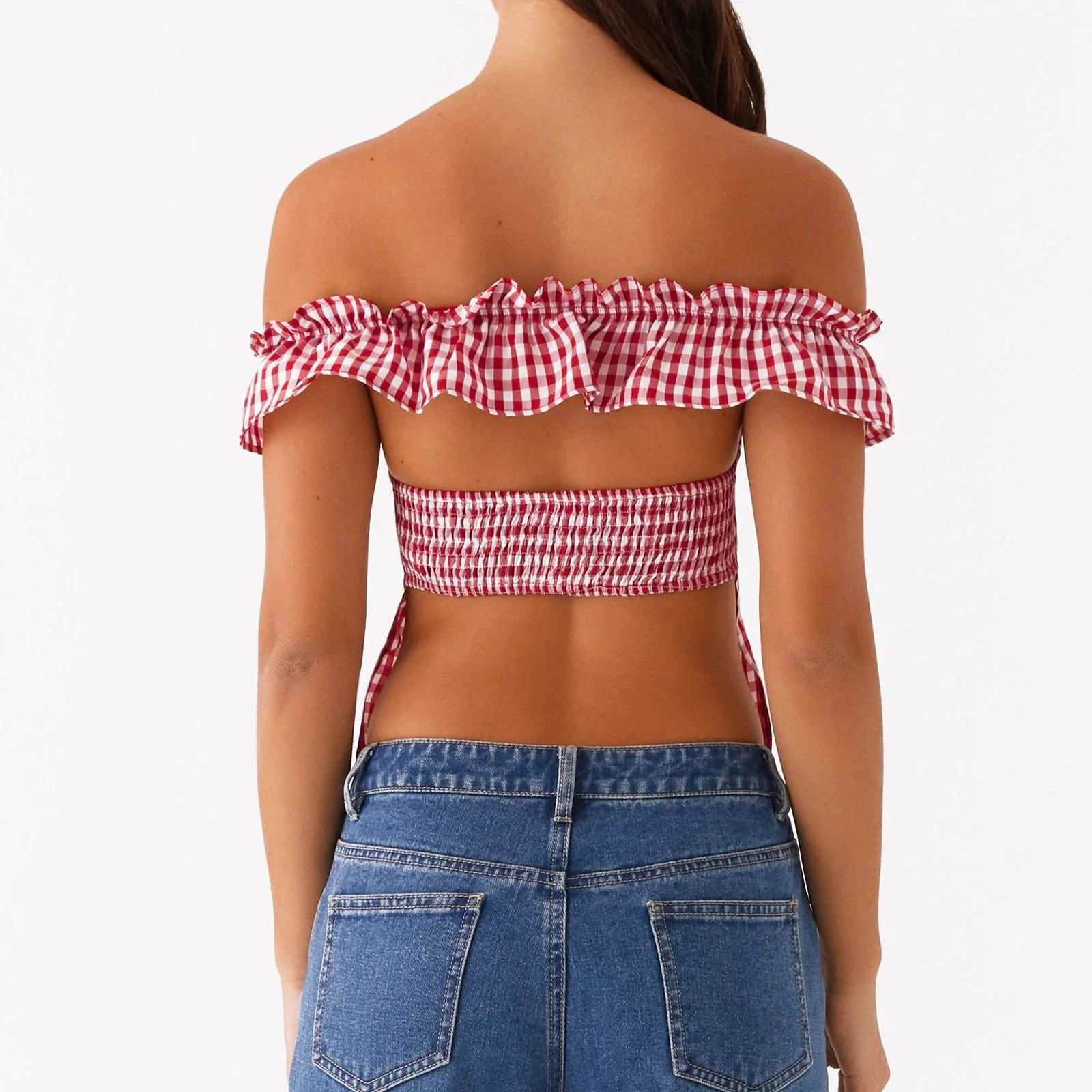 Gingham Square Neck Crop Top