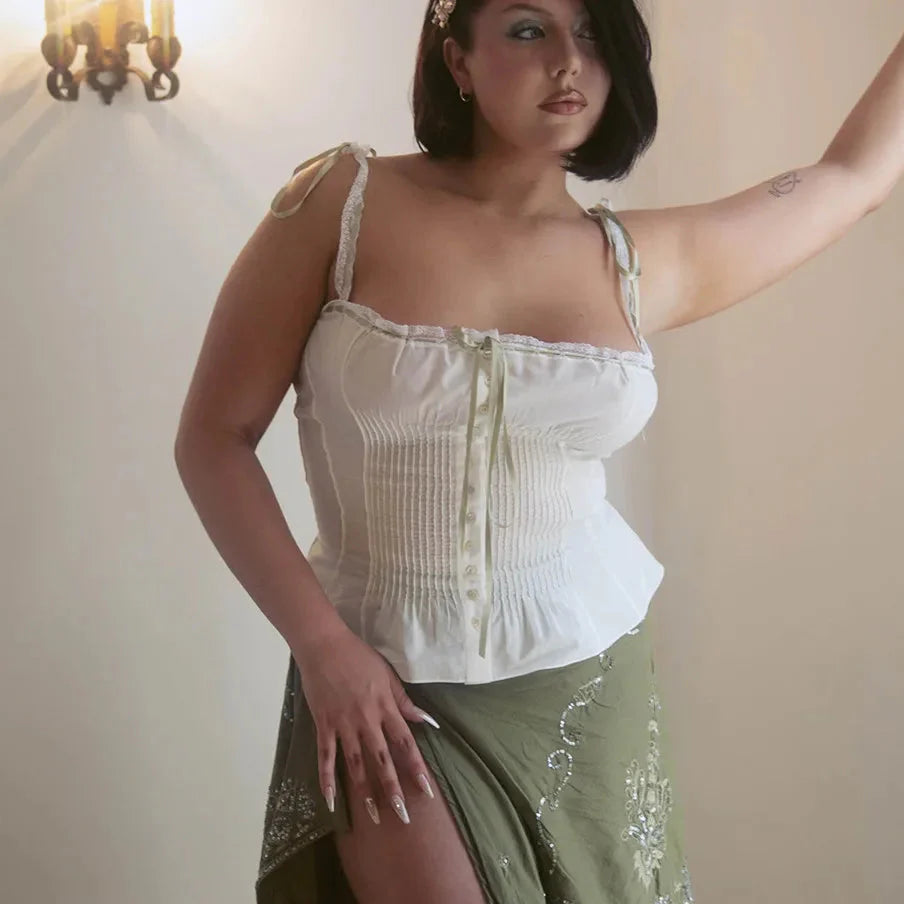 Lace Patchwork Bshoptier Crop Top