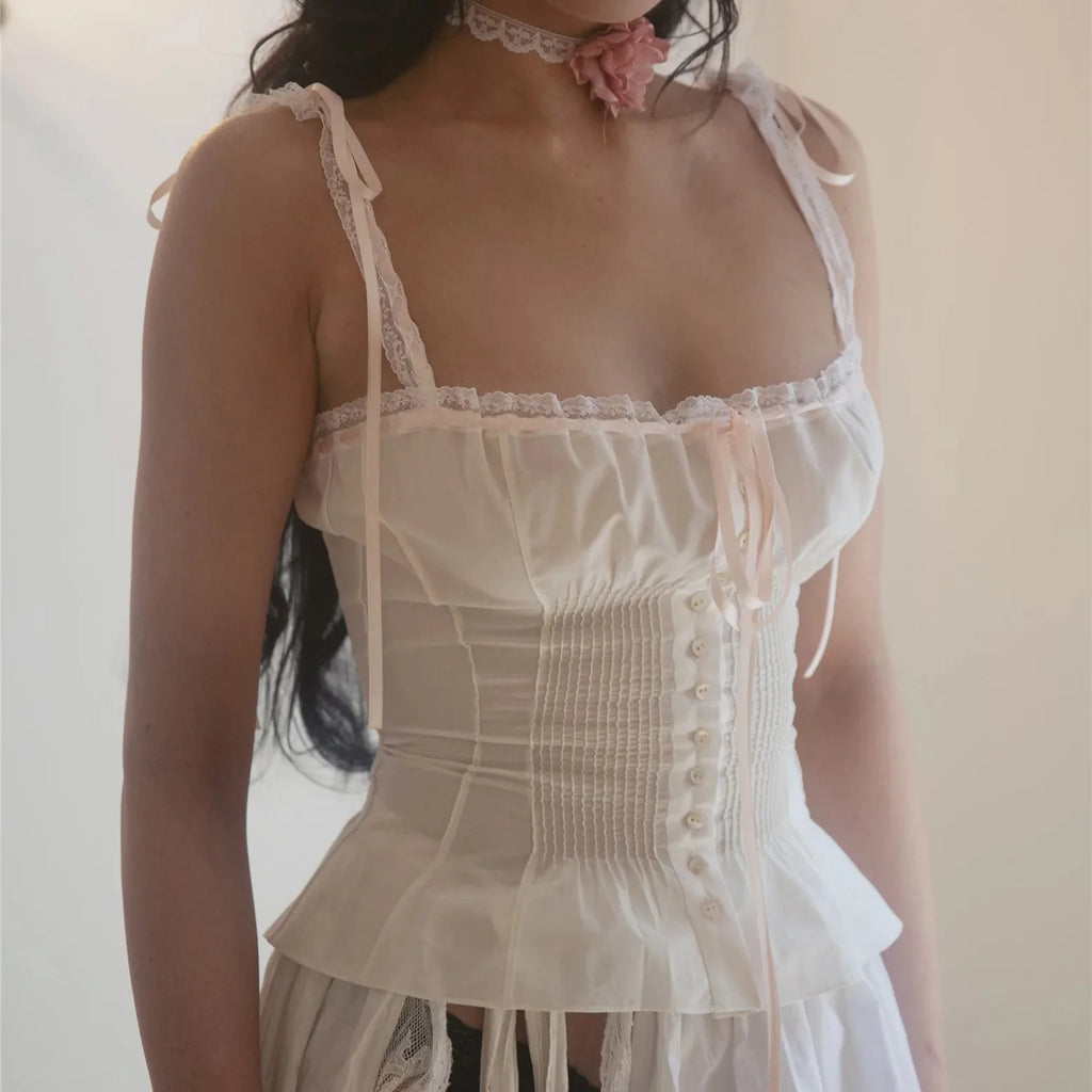 Lace Patchwork Bshoptier Crop Top