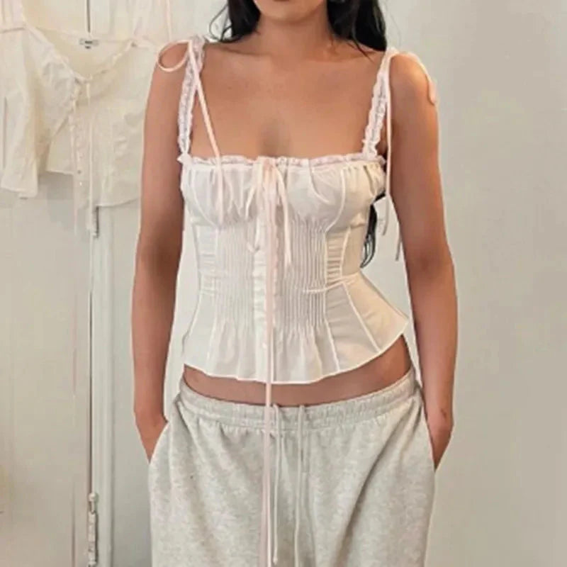Lace Patchwork Bshoptier Crop Top